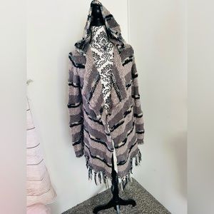 Rip Curl Women’s Striped Chunky Knit Multicolored Hooded Fringe Cardigan